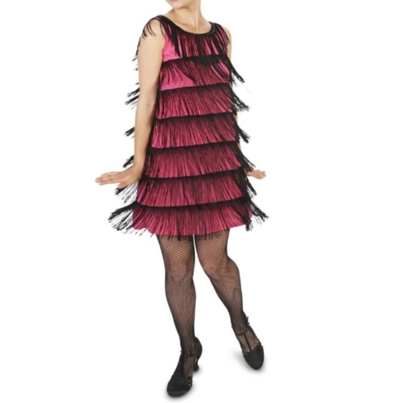 Dream Weaver Pink & Black Fringe Flapper Dress 1X - Picture 3 of 9
